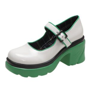 Białe półbuty na zielonej platformie