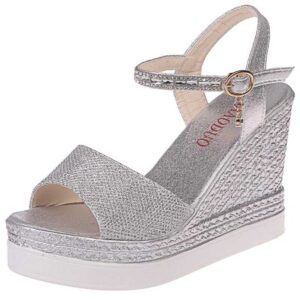 Sandały koturny z połyskiem