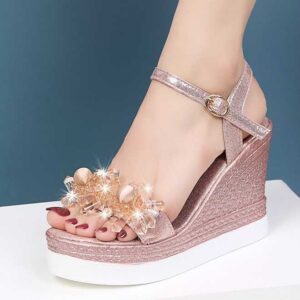 Sandały koturny z kryształkami