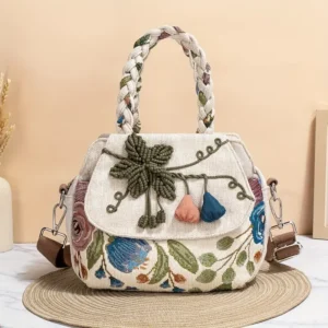 Płócienna torebka z plecionymi rączkami